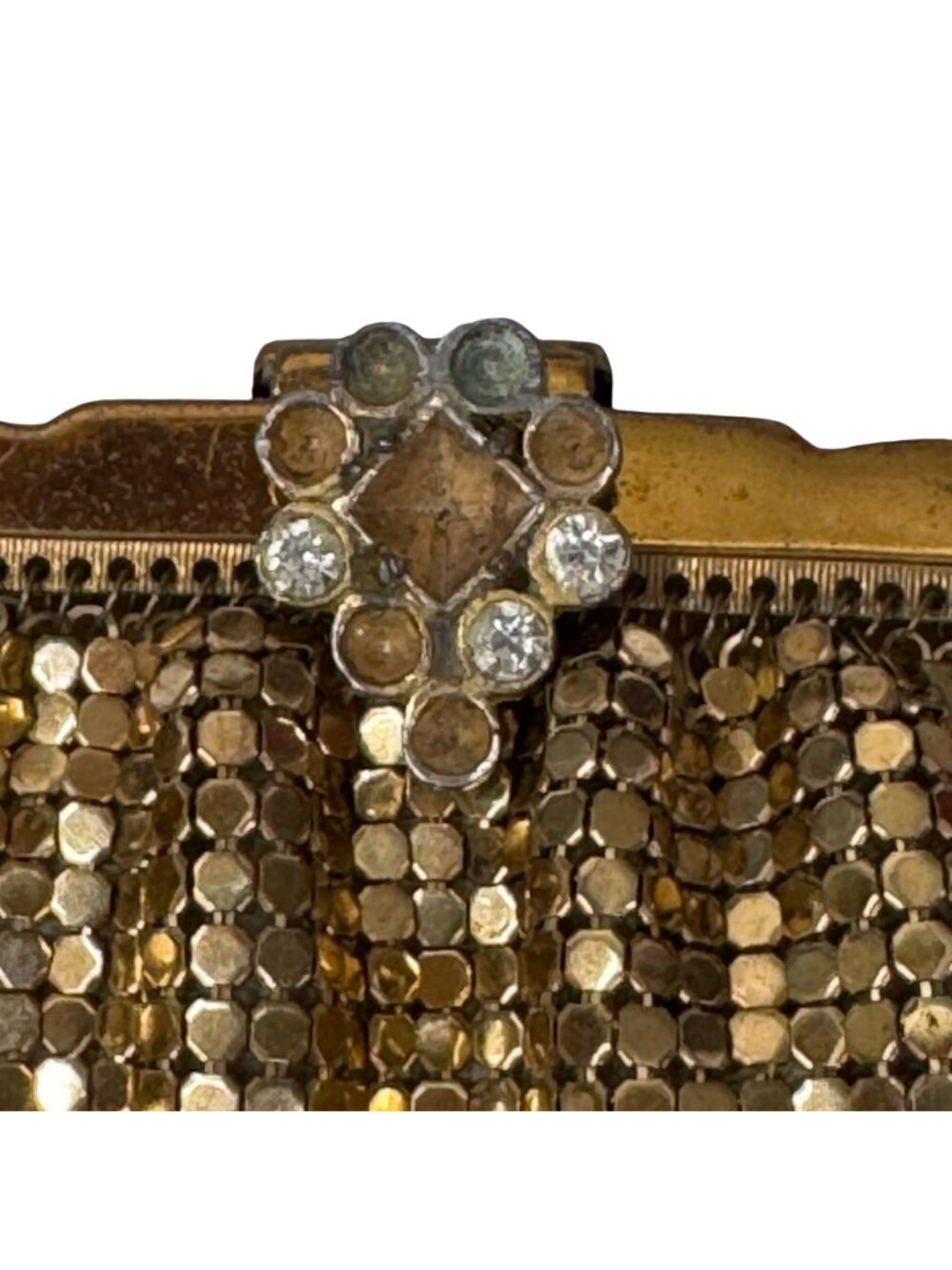 Antique Whiting & Davis Gold Mesh Evening Bag Chainmail Rhinestone Clasp READ - Picture 2 of 11
